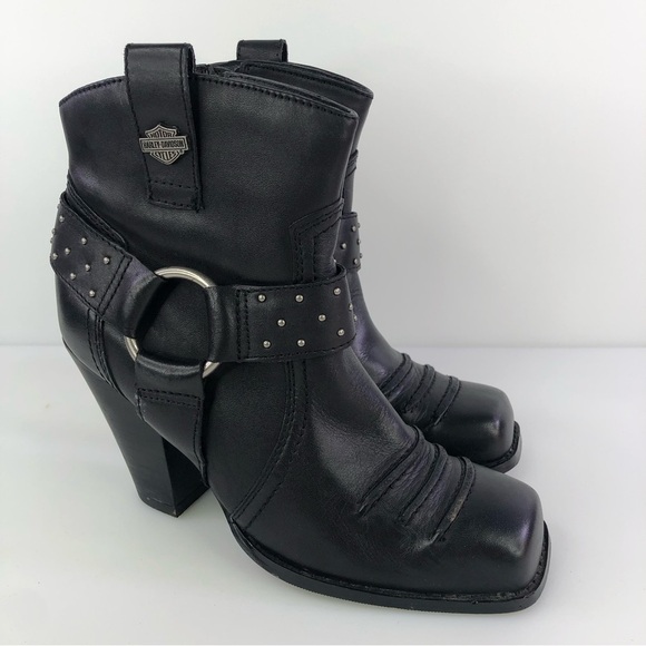 Harley Davidson Womens Black Leather Ankle Boots Size 7 D85024 - Picture 1 of 7